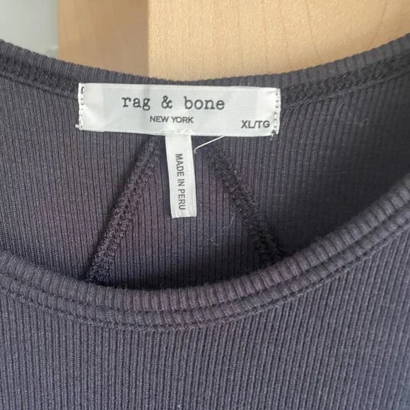 Rag & Bone Midi Tank Dress XL Black “Moon” Rib Knit Bodycon NEW - Picture 3 of 5